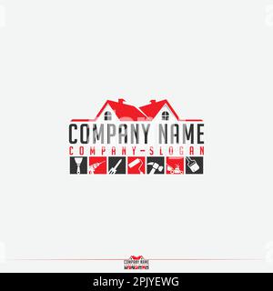 logo de réparation et de rénovation de maison de handyman avec plusieurs icônes d'outils Illustration de Vecteur