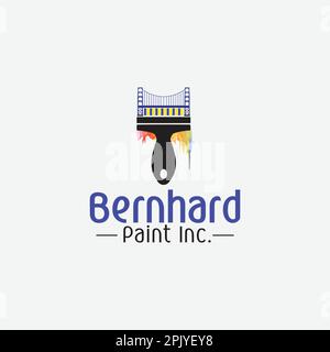 Logo de réparation et de rénovation domiciliaire où la brosse à peinture est incorporée avec London Bridge et quelques taches de peinture Illustration de Vecteur