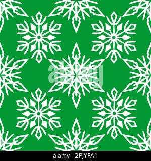 motif sans couture de flocons de neige blancs sur fond vert, texture, design Banque D'Images