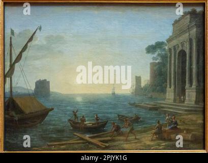 A Seaport at Sunrise, 1674, Claude Lorrain, Alte Pinakothek art Museum, Munich, Allemagne Banque D'Images