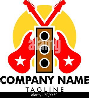 Guitar Electric avec son Haut-parleur musique icône Vector logo Template Design Illustration de Vecteur