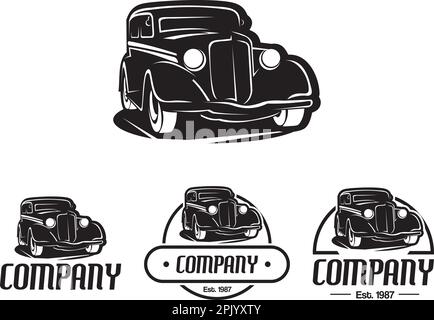 Hot Rod logo voiture modèle vecteur design élément style vintage pour étiquette ou badge rétro illustration, silhouette de voiture classique Illustration de Vecteur