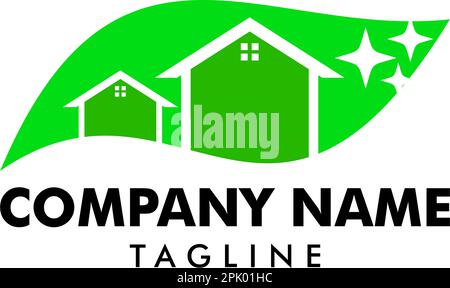 Logos Clean House avec feuille nature, vecteur logo Cleaning Service Illustration de Vecteur