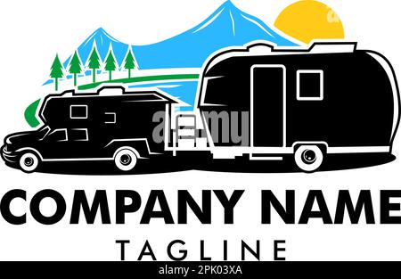 Modèle de logo Adventure RV Camper car Illustration de Vecteur