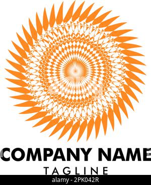 Logo abstrait géométrique soleil, icône fleur orange Illustration de Vecteur