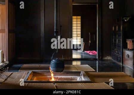 Intérieur de la vieille maison populaire, parc de Jidayubori, jardin de la vieille ferme, Kitami, Setagaya Ku, Tokyo, Japon, Asie de l'est, Asie Banque D'Images