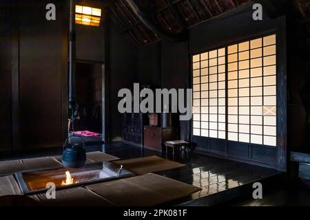 Intérieur de la vieille maison populaire, parc de Jidayubori, jardin de la vieille ferme, Kitami, Setagaya Ku, Tokyo, Japon, Asie de l'est, Asie Banque D'Images