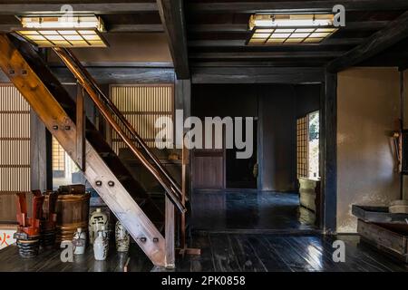 Intérieur de la vieille maison populaire, parc de Jidayubori, jardin de la vieille ferme, Kitami, Setagaya Ku, Tokyo, Japon, Asie de l'est, Asie Banque D'Images