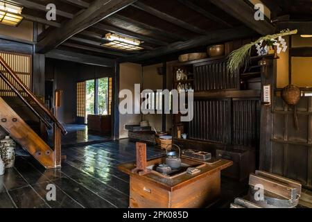 Intérieur de la vieille maison populaire, parc de Jidayubori, jardin de la vieille ferme, Kitami, Setagaya Ku, Tokyo, Japon, Asie de l'est, Asie Banque D'Images