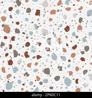 Motif vectoriel sans couture en terrazzo. Arrière-plan beige abstrait avec des puces de couleur pastel neutres. Texture réaliste d'un sol italien classique. Tendance Illustration de Vecteur