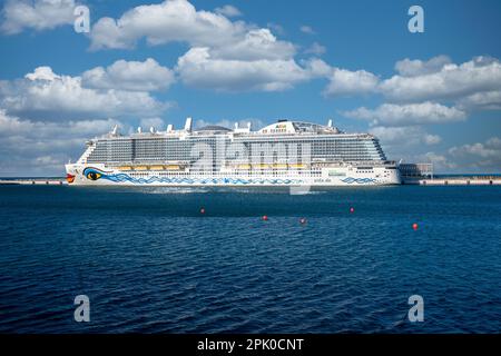 Vieux port de Doha (district de Mina) prise de vue de l'après-midi montrant le navire de croisière AIDA cosma au port de Doha mina Banque D'Images