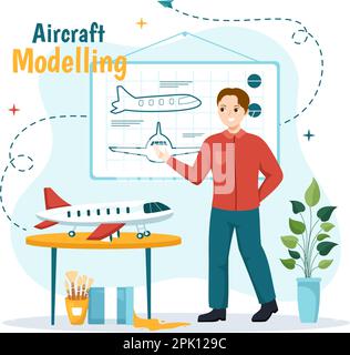 Modélisation d'aéronefs et création d'illustrations avec assemblage ou peinture modèle d'avion énorme en dessin à plat modèles de page d'arrivée dessinés à la main Illustration de Vecteur