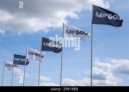 Orlando, Floride, États-Unis. 31st mars 2023. Drapeaux vus pendant la première partie du LIV Golf Invitational - Orlando à l'Orange County National. (Credit image: © Debby Wong/ZUMA Press Wire) USAGE ÉDITORIAL SEULEMENT! Non destiné À un usage commercial ! Banque D'Images