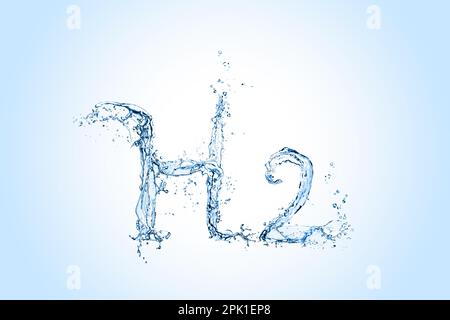 Formule chimique H2 composée d'eau sur fond bleu clair Banque D'Images