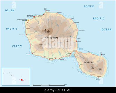 Carte routière de Tahiti, Iles de la Société, France Banque D'Images