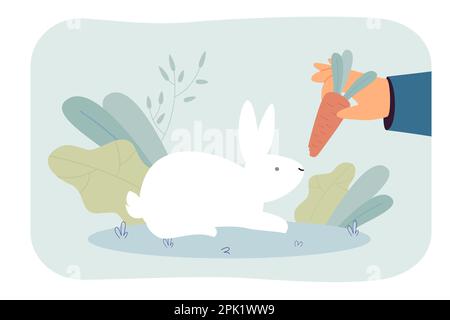 Personne qui nourrit le lapin avec la carotte Illustration de Vecteur