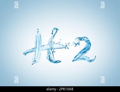 Formule chimique H2 composée d'eau sur fond bleu clair Banque D'Images