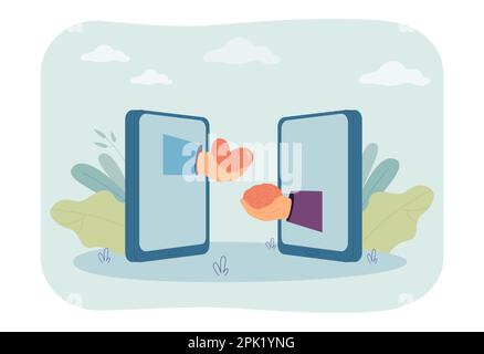 Mains avec le cerveau et le cœur hors des écrans du téléphone Illustration de Vecteur