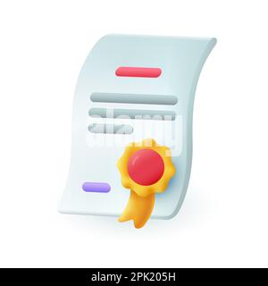 Certificat avec icône de médaille ou de sceau 3D Illustration de Vecteur