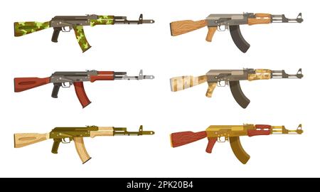 Jeu d'illustrations de dessins animés de Kalashnikov colorés Illustration de Vecteur