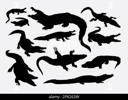 Silhouettes d'animaux sauvages de reptiles crocodile Illustration de Vecteur