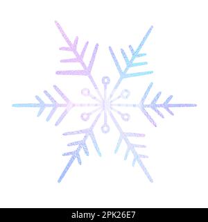 Flocon de neige dessiné à la main. Neige au néon mignonne isolée sur fond blanc. Motif cristal de glace pour un imprimé hivernal. Icône holographique abstrait brillant Illustration de Vecteur
