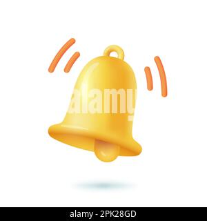 Icône de style de bande dessinée de la cloche de notification 3D sur fond blanc Illustration de Vecteur