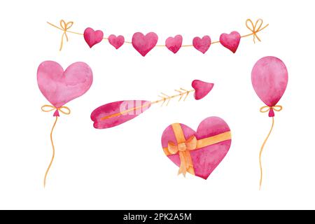 Collection d'éléments de jour de Saint-Valentin aquarelle, illustration vectorielle aquarelle dessinée à la main pour carte de vœux ou motif d'invitation Illustration de Vecteur