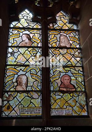 Cadeau de filles friendly Society vitrail vitrail dame chapelle, Liverpool anglican Cathedral, St James' Mount, Liverpool, Merseyside, Angleterre, Royaume-Uni, L1 Banque D'Images