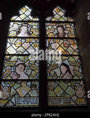 Cadeau de filles friendly Society vitrail vitrail dame chapelle, Liverpool anglican Cathedral, St James' Mount, Liverpool, Merseyside, Angleterre, Royaume-Uni, L1 Banque D'Images