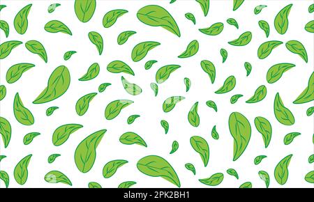 motif feuilles sans couture de couleur verte, fond blanc, motif naturel sans couture, motif feuilles répétées Illustration de Vecteur