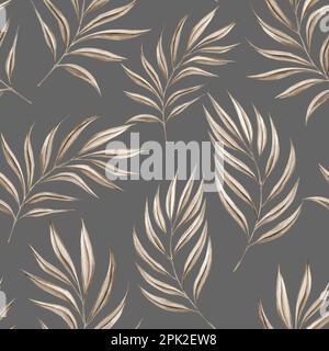 Aquarelle boho été élégant motif sans couture avec feuilles de palmier tropicales séchées peintes à la main. Banque D'Images