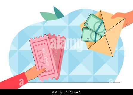 Échange mains de deux billets pour enveloppe avec de l'argent Illustration de Vecteur