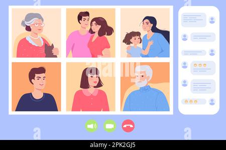 Famille avec illustration vectorielle plate pour les appels vidéo Illustration de Vecteur