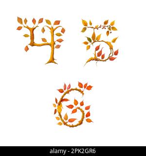 3D illustration de l'alphabet stylisé des feuilles d'automne - chiffres 4-6 Banque D'Images