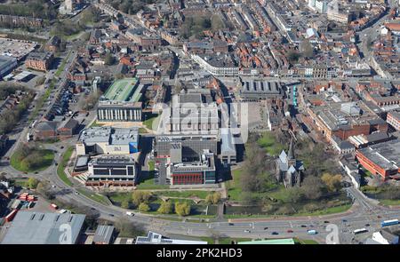 Vue aérienne du centre-ville de Darlington, comté de Durham Banque D'Images