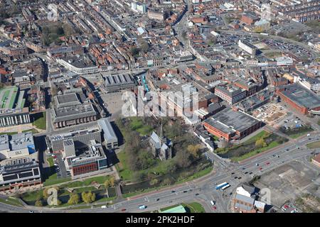 Vue aérienne du centre-ville de Darlington, comté de Durham Banque D'Images