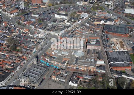 Vue aérienne du centre-ville de Darlington, comté de Durham Banque D'Images