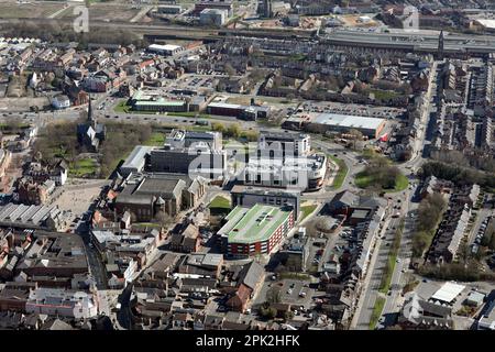 Vue aérienne du centre-ville de Darlington, comté de Durham Banque D'Images