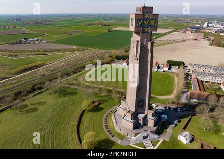 Diksmuide, Belgique. 05th avril 2023. L'illustration montre le monument de guerre IJzertoren (Tour Yser - Tour de l'Yser) à Diksmuide, photographié le mercredi 05 avril 2023, lors d'une conférence de presse sur sa rénovation. BELGA PHOTO KURT DESPLENTER crédit: Belga News Agency/Alay Live News Banque D'Images