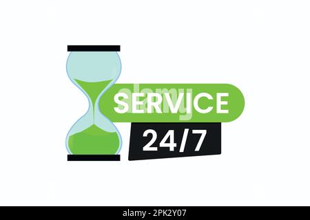 Étiquette Service 24 7 avec icône vecteur Hourglass Illustration de Vecteur
