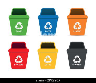 Ensemble de bacs de recyclage écologiques colorés avec illustration vectorielle de symbole de recyclage Illustration de Vecteur