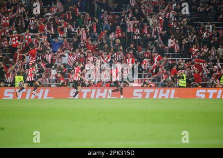 Bilbao, Espagne. 04th avril 2023. Bilbao, Espagne, 04 avril 2023 : Williams (9), joueur de club sportif, célèbre le premier but du match lors de la deuxième partie des demi-finales de la SM El Rey Cup entre le club athlétique et CA Osasuna, le 04 avril avril 2023, au stade San Mames, Bilbao, Espagne. (Photo par Alberto Brevers/Pacific Press/Sipa USA) Credit: SIPA USA/Alay Live News Banque D'Images