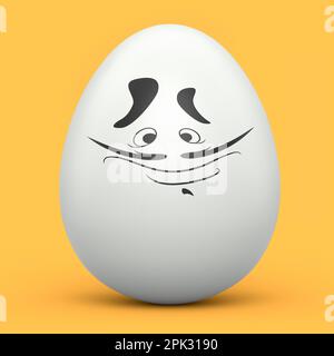 Ferme blanc oeuf peint avec des expressions et visage drôle isolé sur fond jaune. 3D rendu des oeufs de Pâques modèle de conception pour l'accueil et invita Banque D'Images