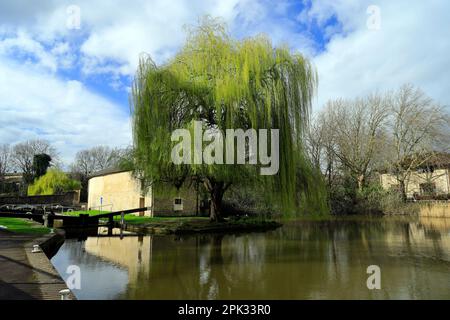 Verrouillage inférieur et station de pompage sur le canal Kennet et Avon, Widcombe, Bath, Somerset, Angleterre, ROYAUME-UNI. Banque D'Images