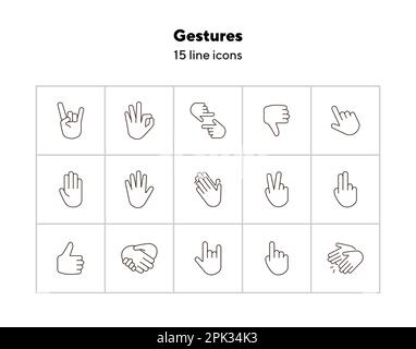 Jeu d'icônes de ligne de gestes Illustration de Vecteur