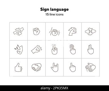 Ensemble d'icônes de la ligne de langue des signes Illustration de Vecteur