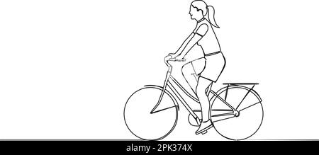 dessin continu d'une seule ligne de femme sur vélo, illustration vectorielle d'art de ligne Illustration de Vecteur