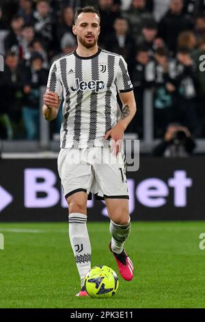 Federico Gatti de Juventus FC en action pendant le match de football de la coupe d'Italie entre Juventus FC et FC Internazionale au stade Juventus de Turin (IT Banque D'Images