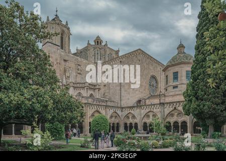 Cathédrale Basilique Metropolitan et primat de Santa Tecla la plus grande de Catalogne dans le style gothique précoce dans la ville de Tarragone, Catalogne, Espagne, Banque D'Images